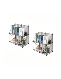 SOGA 2 Pack 4 Cube Storage Organisers Black Modular Wire