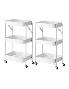 SOGA 2 Pack 3-Tier Foldable Storage Racks with Wheels - White