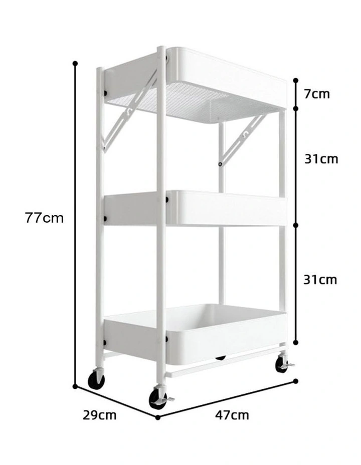 SOGA 2 Pack 3-Tier Foldable Storage Racks with Wheels - White image 2
