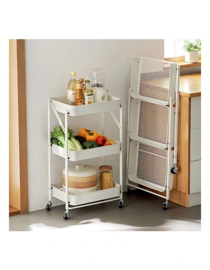 SOGA 2 Pack 3-Tier Foldable Storage Racks with Wheels - White image 3