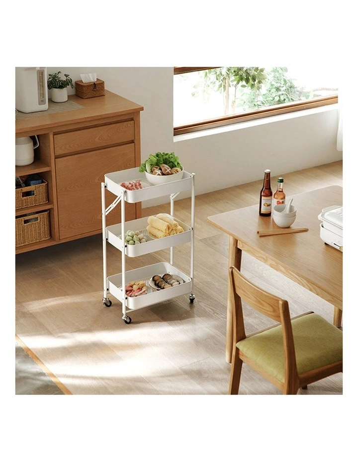 SOGA 2 Pack 3-Tier Foldable Storage Racks with Wheels - White image 4