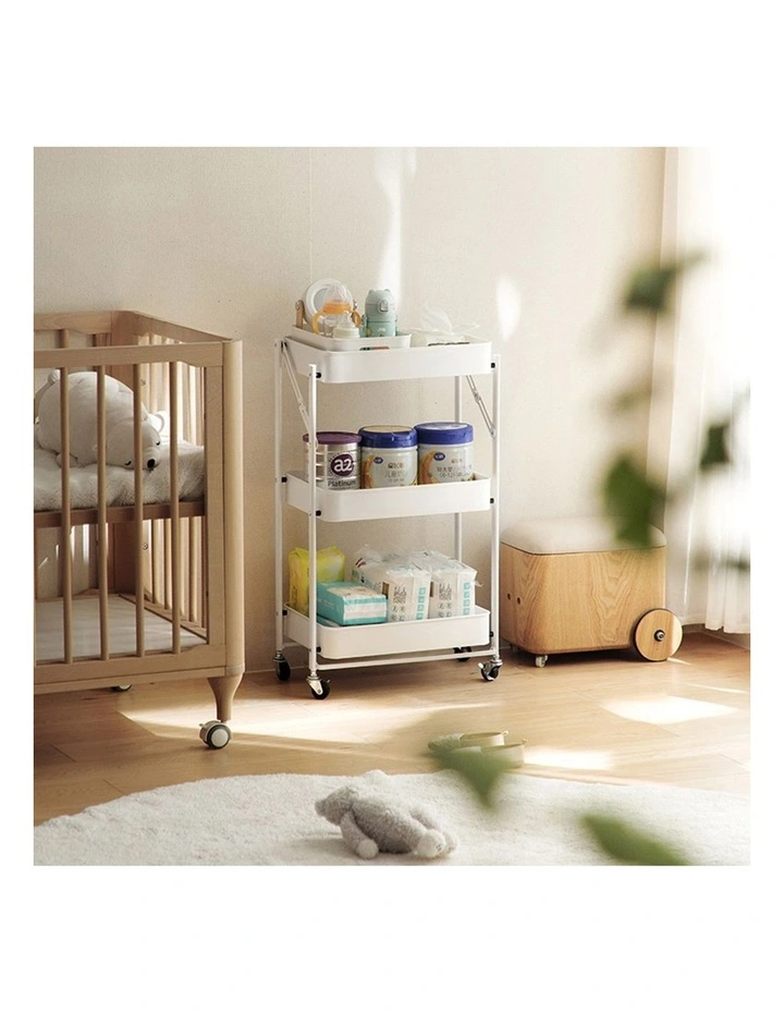 SOGA 2 Pack 3-Tier Foldable Storage Racks with Wheels - White image 5