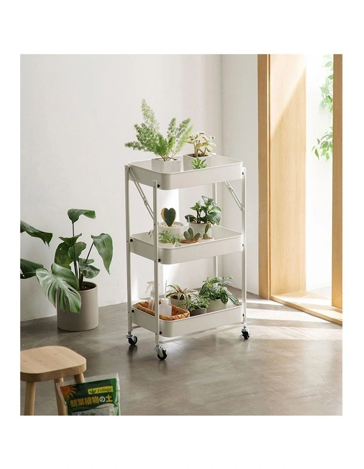 SOGA 2 Pack 3-Tier Foldable Storage Racks with Wheels - White image 6