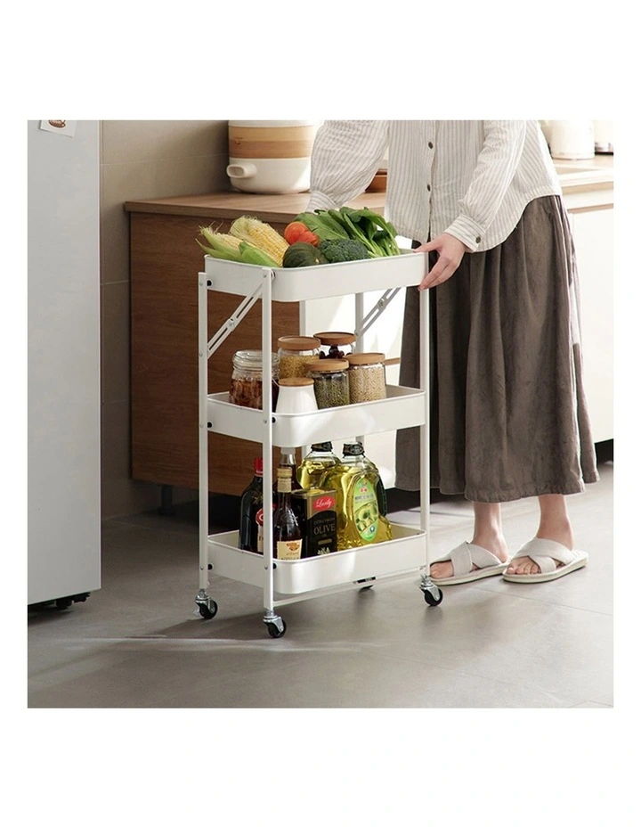 SOGA 2 Pack 3-Tier Foldable Storage Racks with Wheels - White image 7