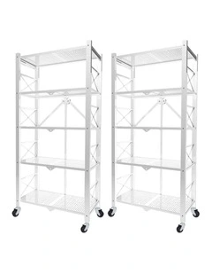 SOGA 2 Pack 5-Tier Foldable Storage Racks with Wheels - White