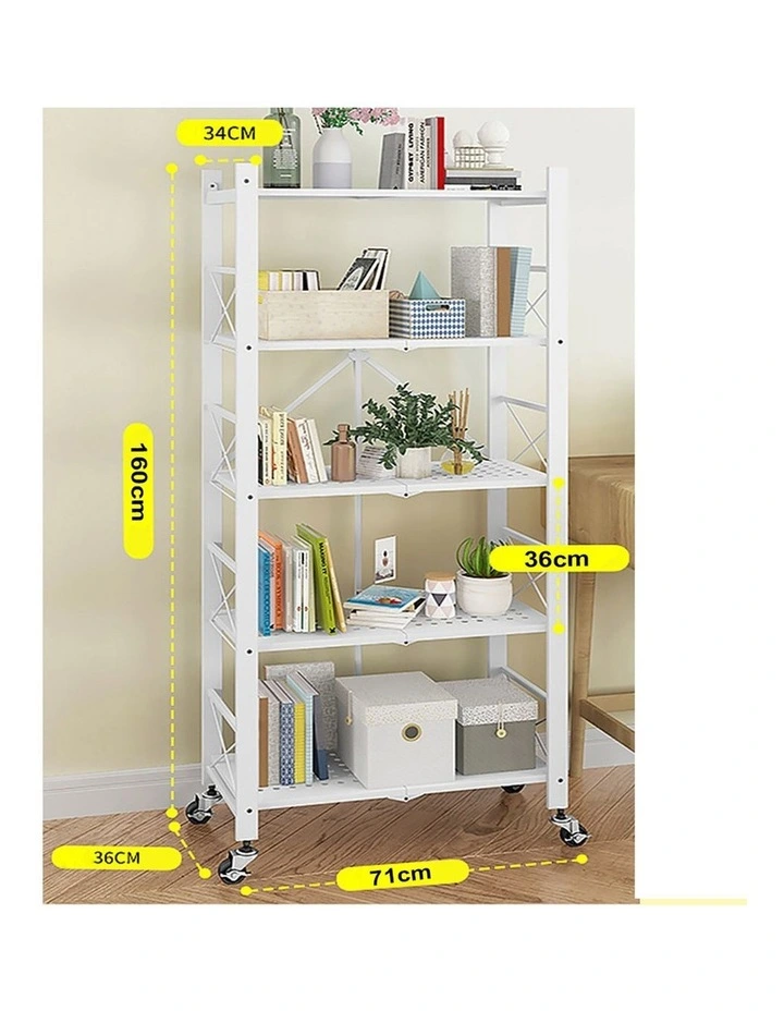 SOGA 2 Pack 5-Tier Foldable Storage Racks with Wheels - White image 2