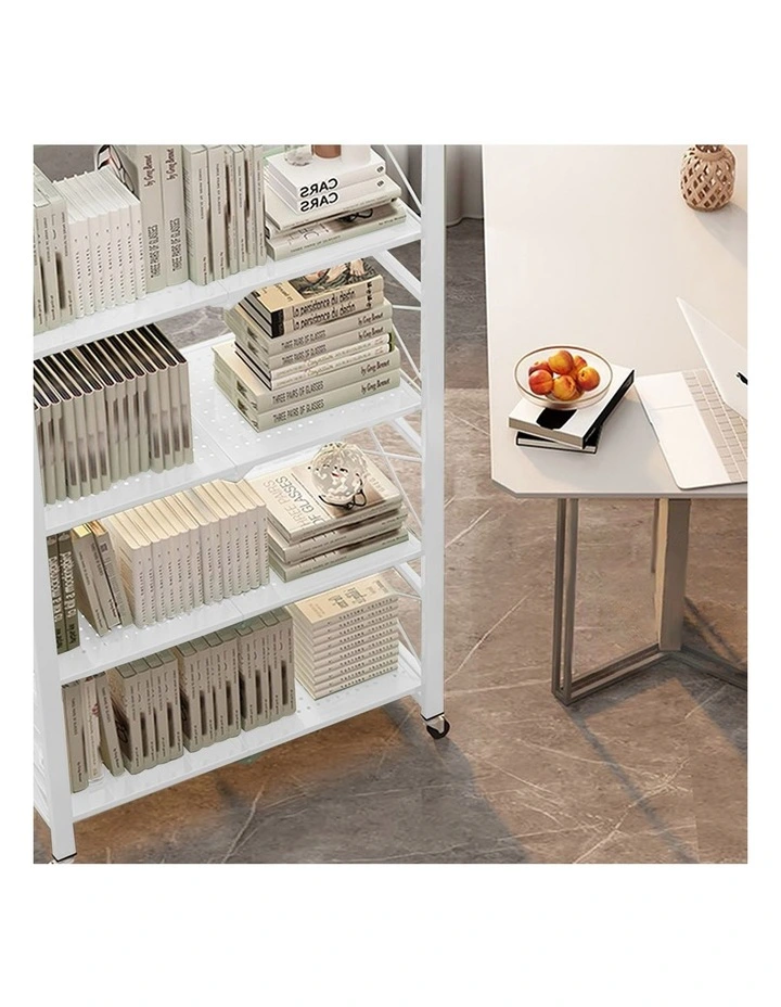 SOGA 2 Pack 5-Tier Foldable Storage Racks with Wheels - White image 4