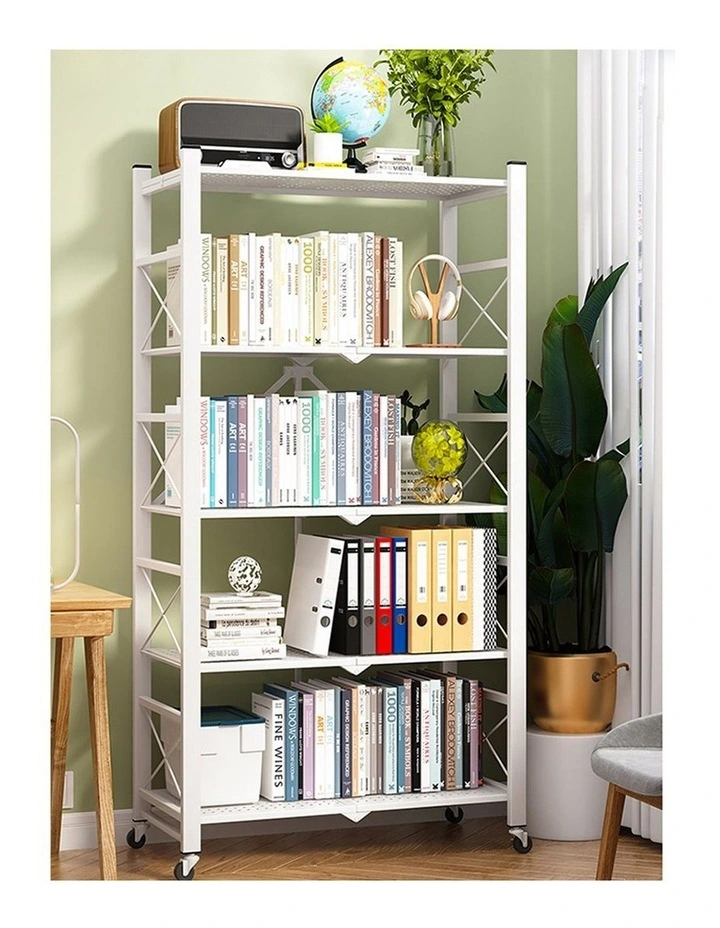 SOGA 2 Pack 5-Tier Foldable Storage Racks with Wheels - White image 5