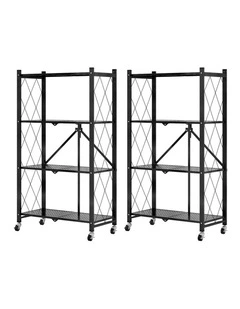 SOGA 2 Pack 4-Tier Foldable Storage Racks with Wheels - Black