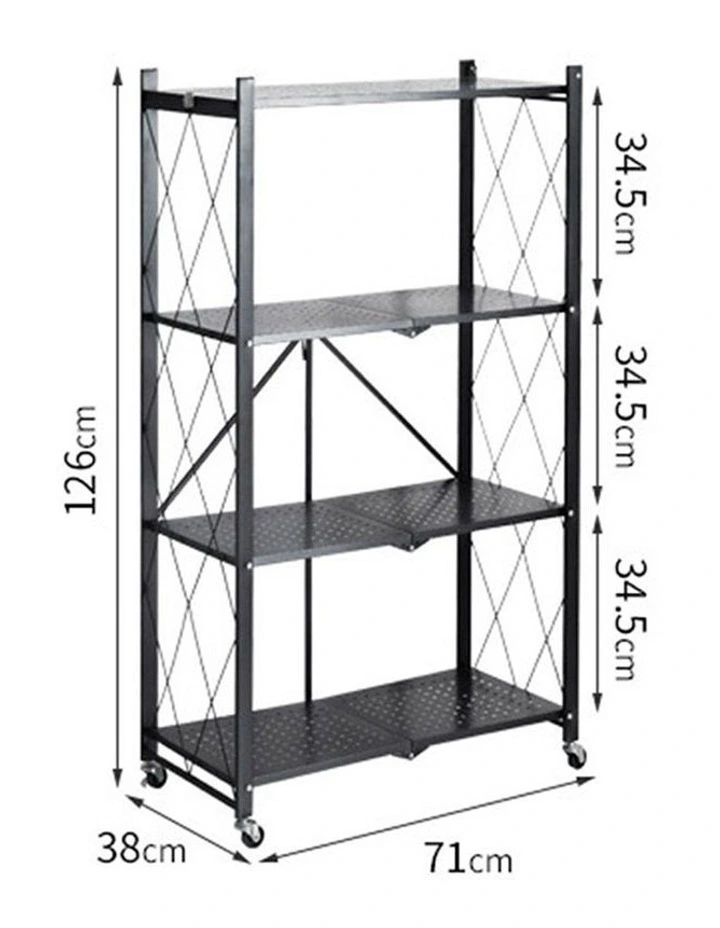 SOGA 2 Pack 4-Tier Foldable Storage Racks with Wheels - Black image 2