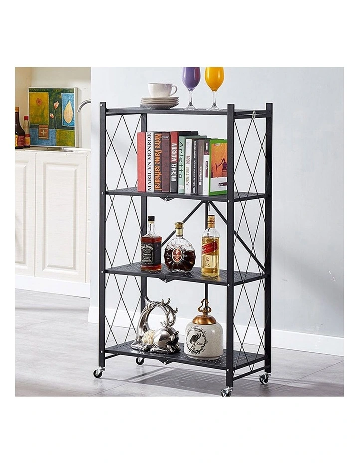 SOGA 2 Pack 4-Tier Foldable Storage Racks with Wheels - Black image 3