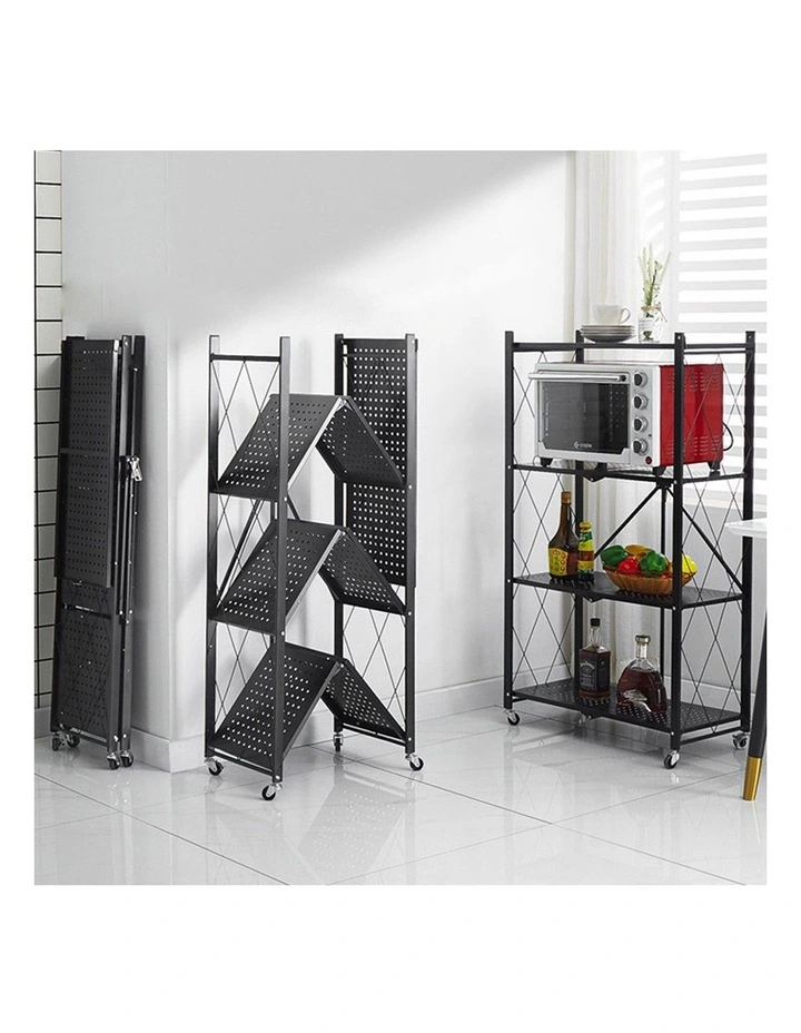 SOGA 2 Pack 4-Tier Foldable Storage Racks with Wheels - Black image 4