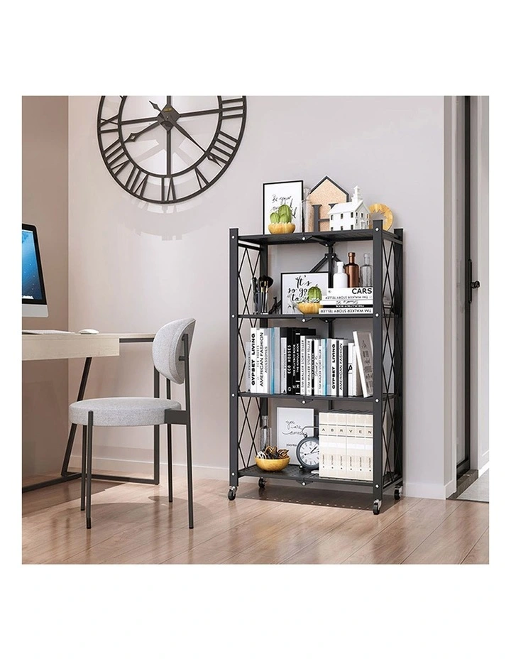 SOGA 2 Pack 4-Tier Foldable Storage Racks with Wheels - Black image 6