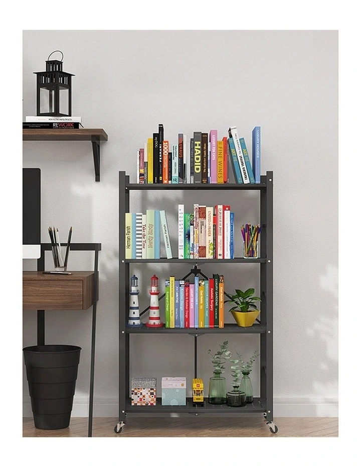 SOGA 2 Pack 4-Tier Foldable Storage Racks with Wheels - Black image 7