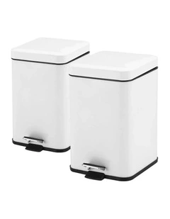 SOGA 2X 12L White Square Stainless Steel Pedal Bins