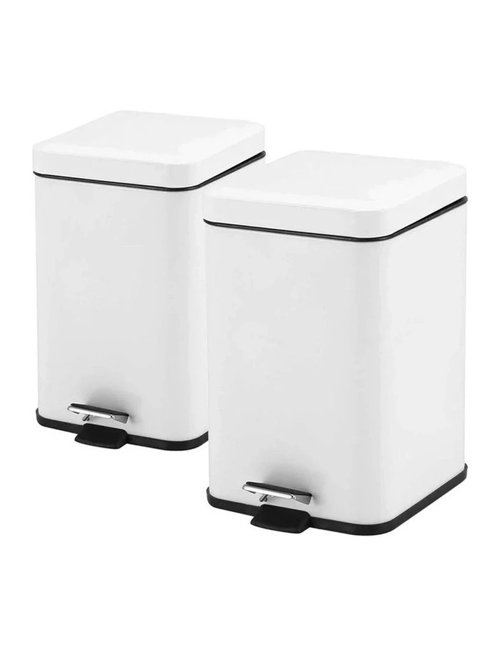 SOGA 2X 12L White Square Stainless Steel Pedal Bins image 1
