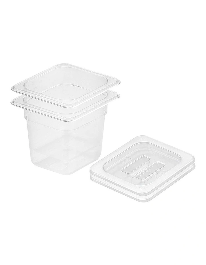 SOGA 150mm Clear Gastronorm GN Pan 1/6 Food Tray Storage Bundle of 2 with Lid image 1