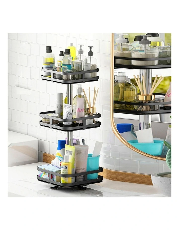 SOGA 2 Pack 3-Tier Square Rotating Spice Racks - Black image 2