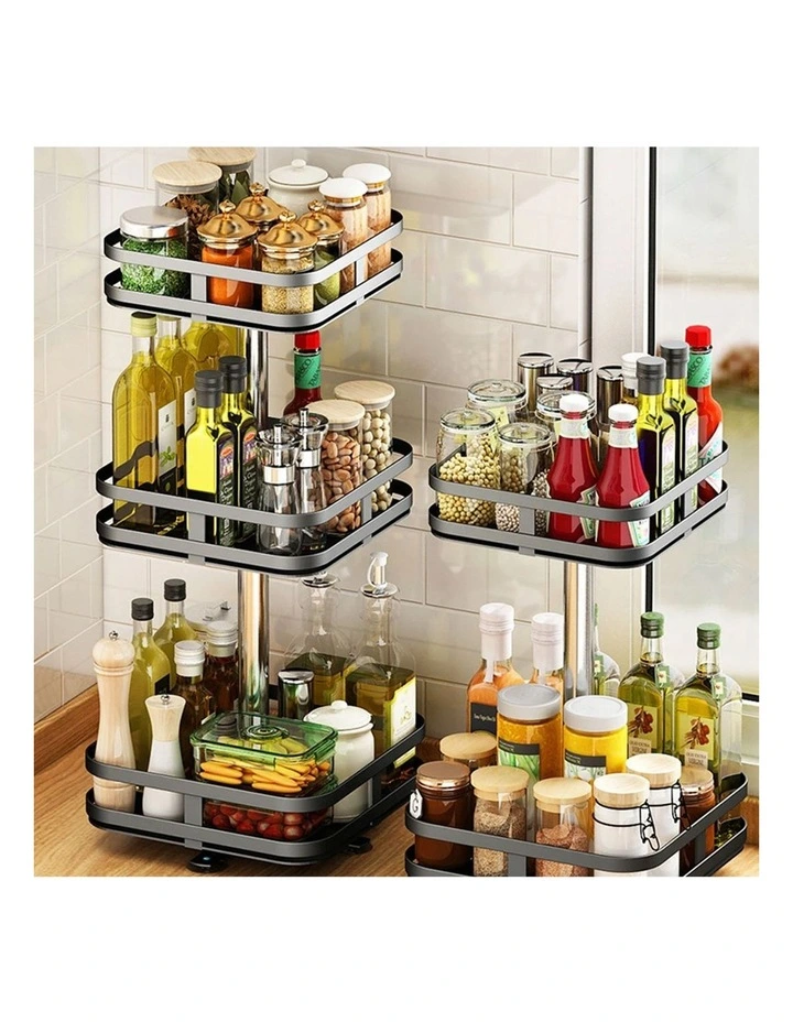 SOGA 2 Pack 3-Tier Square Rotating Spice Racks - Black image 3