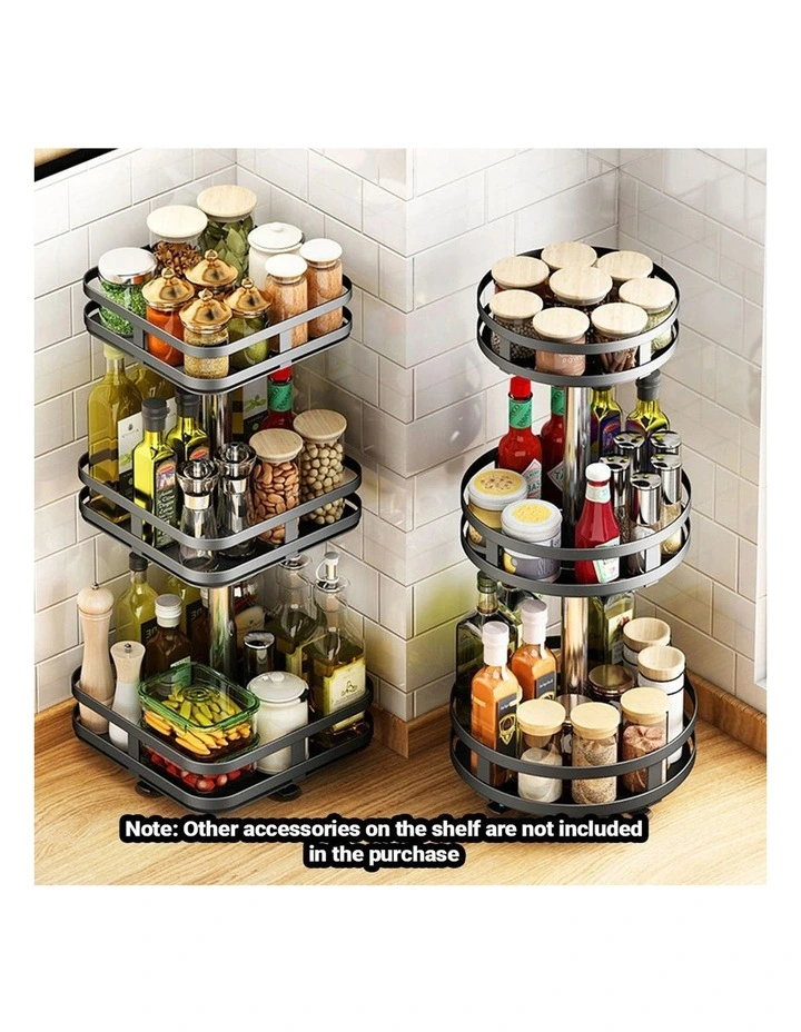 SOGA 2 Pack 3-Tier Square Rotating Spice Racks - Black image 4