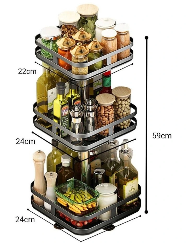 SOGA 2 Pack 3-Tier Square Rotating Spice Racks - Black image 5