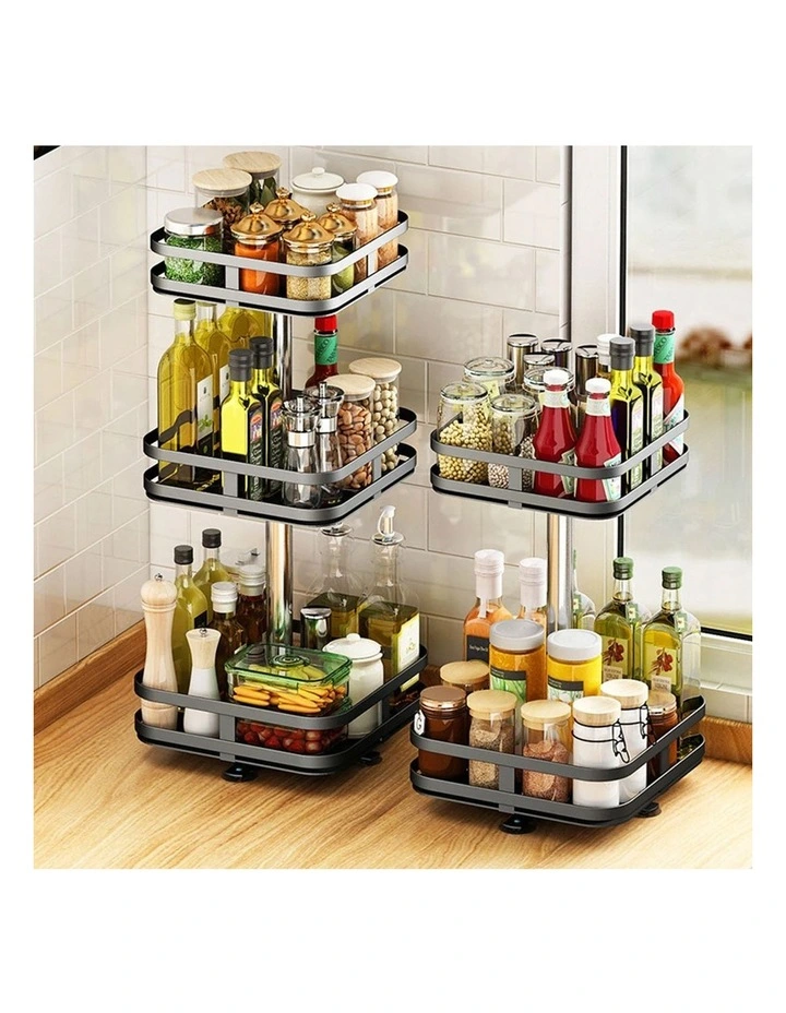SOGA 2 Pack 3-Tier Square Rotating Spice Racks - Black image 6