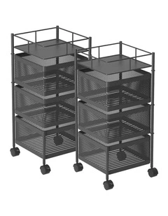 SOGA 2 Pack 3-Tier Square Rotating Storage Racks with Wheels