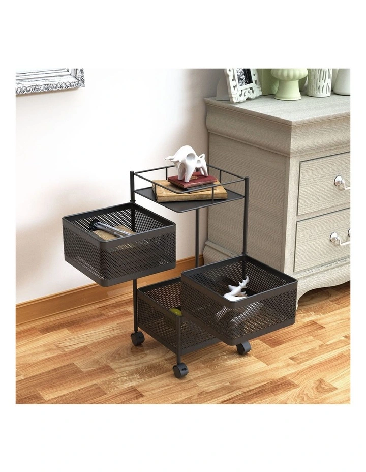 SOGA 2 Pack 3-Tier Square Rotating Storage Racks with Wheels image 4