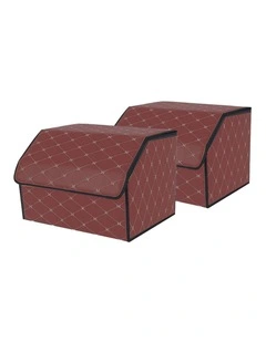 SOGA 2X Large Foldable Leather Car Boot Trunk Cargo Organizer Storage Box Coffee/Gold