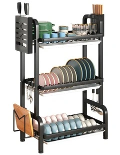 SOGA 3-Tier 62cm Dish Drying Rack - Black