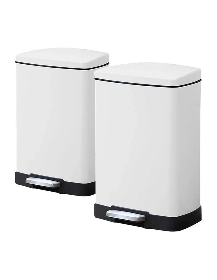 SOGA 2X 12L White Rectangular Stainless Steel Pedal Bins image 1