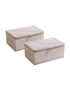 SOGA 2X Beige Small Double Zipper Storage Boxes
