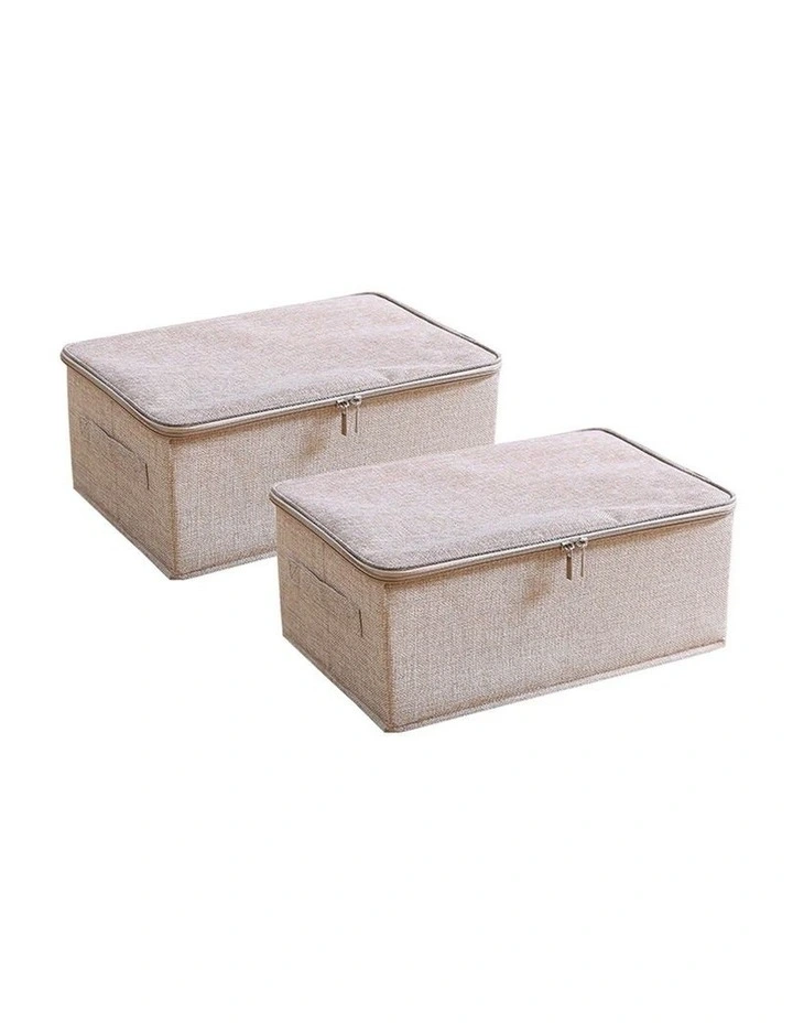 SOGA 2X Beige Small Double Zipper Storage Boxes image 1