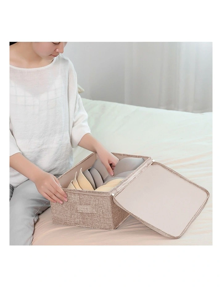 SOGA 2X Beige Small Double Zipper Storage Boxes image 3