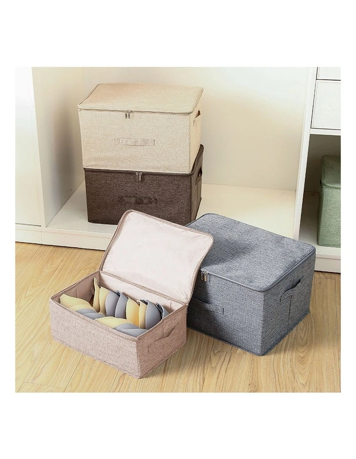 SOGA 2X Beige Small Double Zipper Storage Boxes image 4