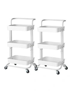 SOGA 2 Pack 3-Tier Utility Carts with Wheels - White