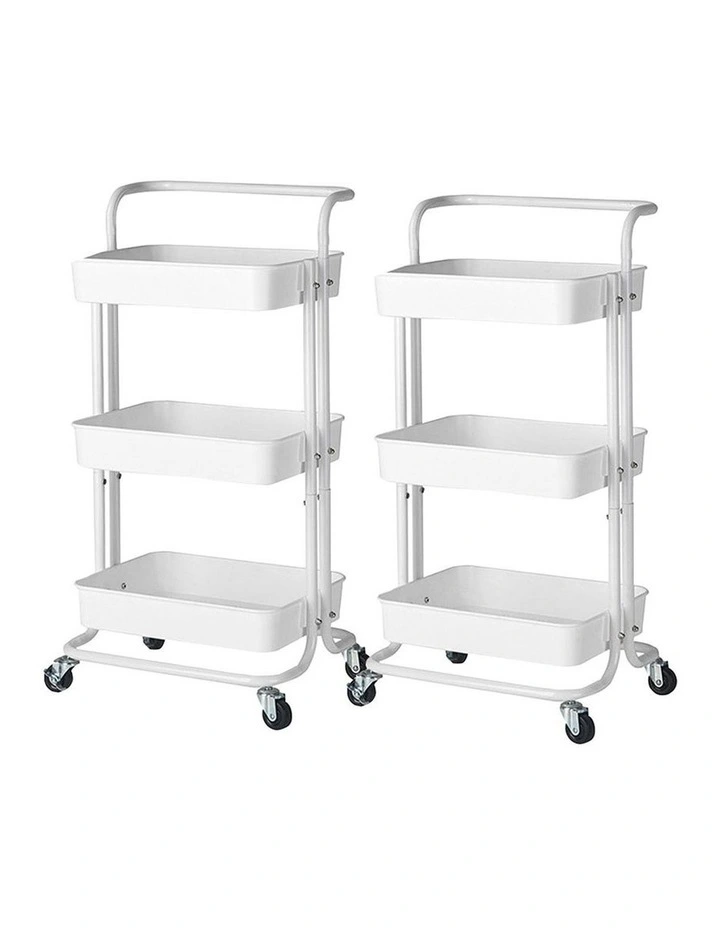SOGA 2 Pack 3-Tier Utility Carts with Wheels - White image 1