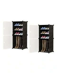 SOGA 2 Pack 4 Tier Shoe Racks White with Covers
