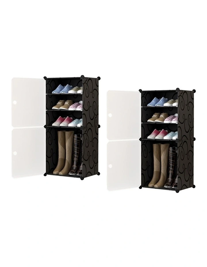 SOGA 2 Pack 4 Tier Shoe Racks White with Covers image 1
