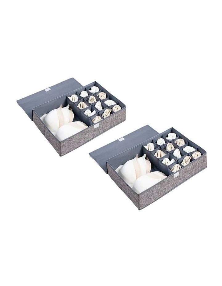 SOGA 2X Grey Flip Top Underwear Storage Boxes image 1