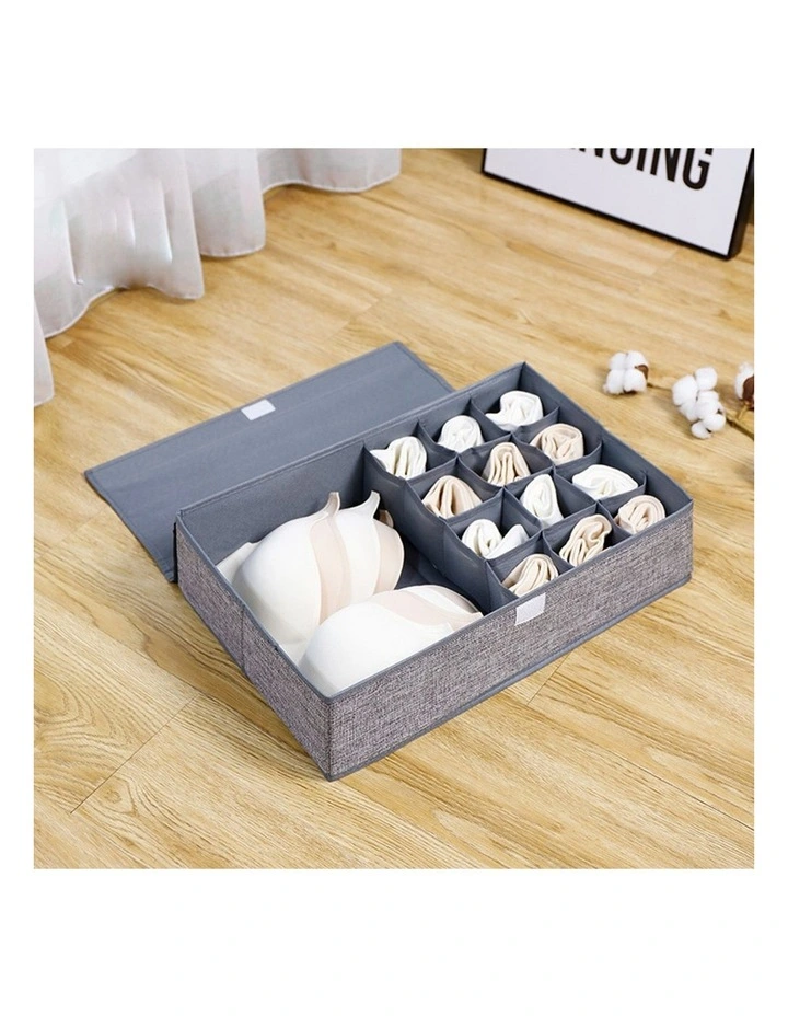 SOGA 2X Grey Flip Top Underwear Storage Boxes image 2
