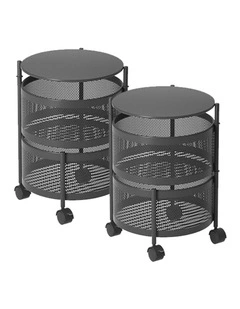 SOGA 2 Pack 2-Tier Round Rotating Storage Racks with Wheels