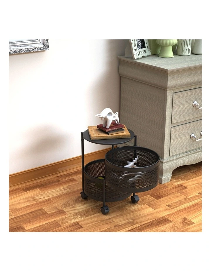 SOGA 2 Pack 2-Tier Round Rotating Storage Racks with Wheels image 4