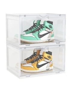 SOGA 2 Tier Transparent Stackable Shoe Storage Box with Magnetic Door