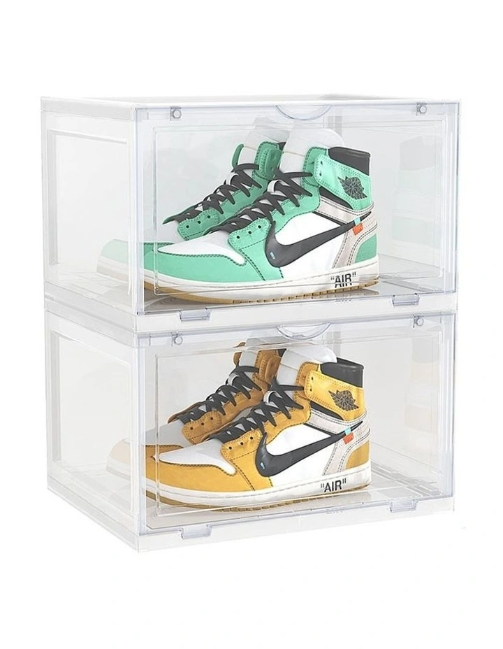 SOGA 2 Tier Transparent Stackable Shoe Storage Box with Magnetic Door image 1