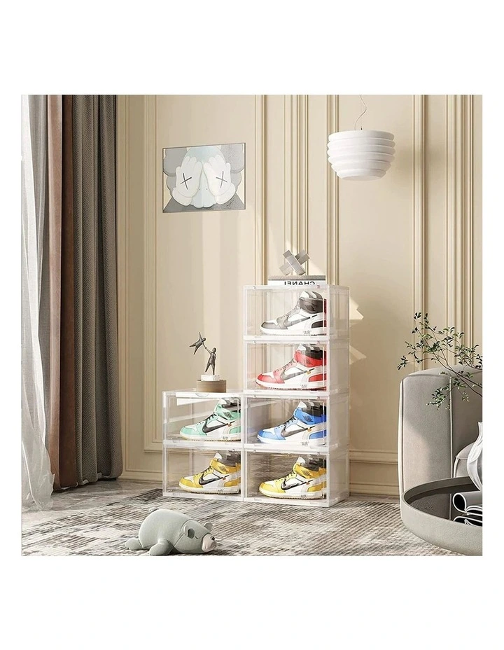 SOGA 2 Tier Transparent Stackable Shoe Storage Box with Magnetic Door image 3