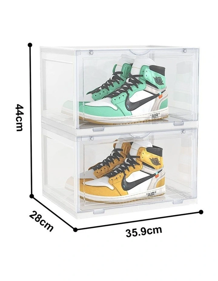 SOGA 2 Tier Transparent Stackable Shoe Storage Box with Magnetic Door image 4
