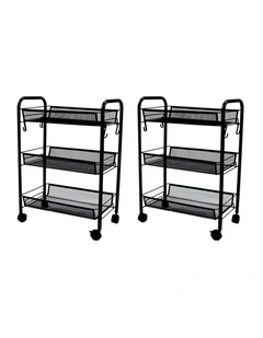 SOGA 2 Pack 3-Tier Bee Mesh Storage Racks with Wheels - Black