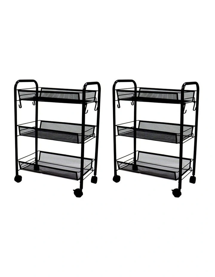 SOGA 2 Pack 3-Tier Bee Mesh Storage Racks with Wheels - Black image 1