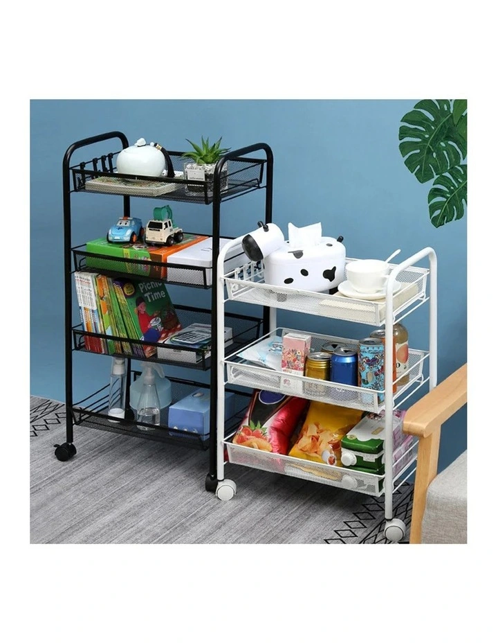 SOGA 2 Pack 3-Tier Bee Mesh Storage Racks with Wheels - Black image 2